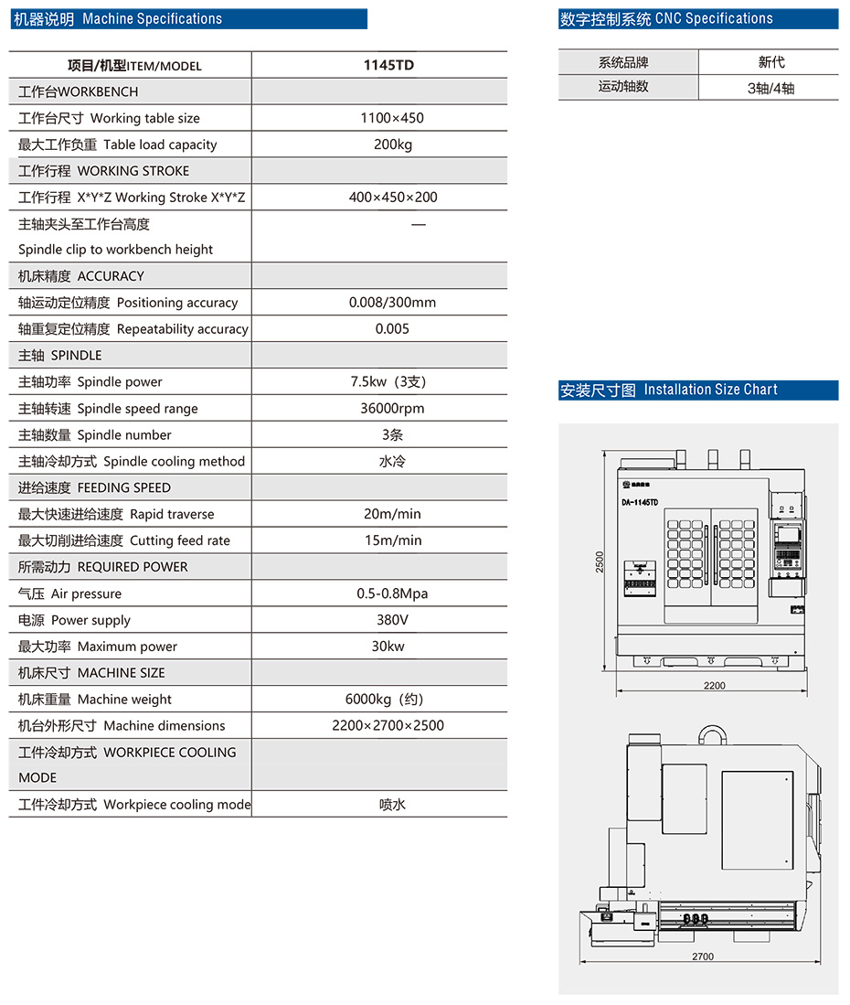 DA-1145TD三頭刀庫(kù)機(jī)參數(shù)